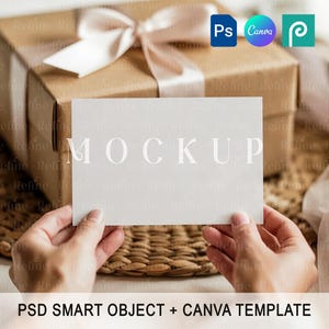 Geschenkkarte Mockup PSD Canva, 6x4 Dankeskartenvorlage, Horizontale Hochzeitseinladung Mockup, Grußkarte PNG PSD ziehen und ablegen