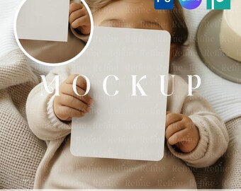 First Birthday Invitation Card Mockup, Rounded Corner Invite Template, Kids Photo Card Canva PSD