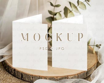 Two Folded Invitation Mockup, Greeting Card Mock-ups, Double Wedding Fold Invite Card Template