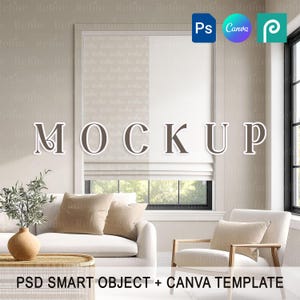 Roman Blind Mockup PSD, Modern White Window Curtain Mockup, Interior Blinds Mock-up, Home Decor Window Display Template, Roman Blind Mock up