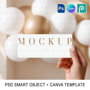 Geschenk Karte Canva Mockup, Geburtstagsgeschenkgutschein PSD PNG, Hochzeit Event Ticket Mockup 7x3, Surprise Party Card oder Coupon Ticket Mockup