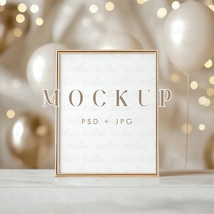 8x10 Tischschild Mockup, Hochzeitsschild Mockup, Tischnummer Kartenanzeige, Goldrahmen Beschilderung Mockup, elegantes Geburtstags- oder Dusch-Tabletop-Schild