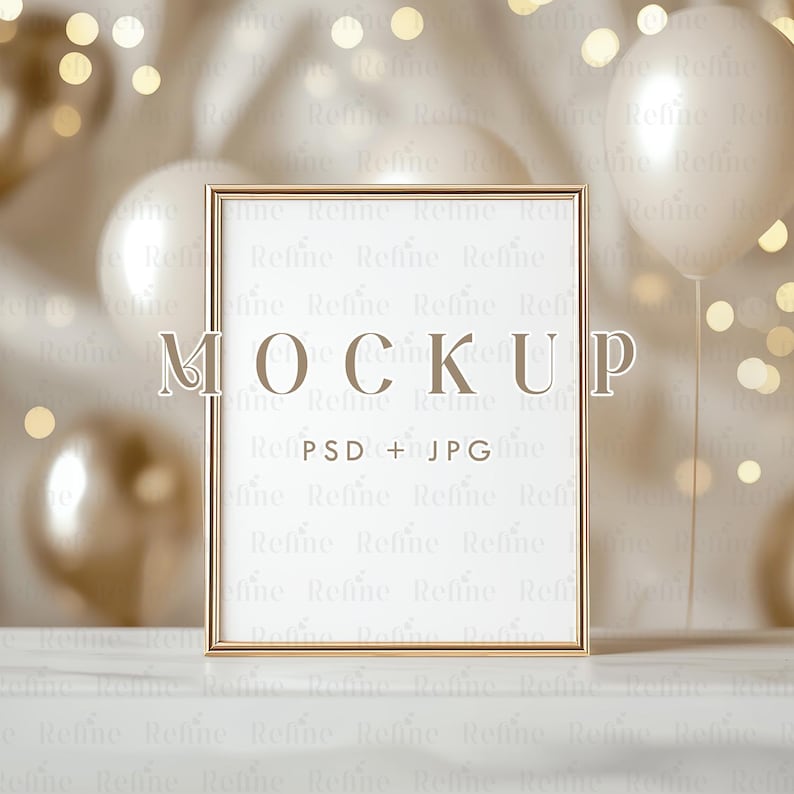 A stylish 8x10 table sign mockup featuring a blank card inside a gold frame, displayed on a wedding table with elegant decor. Ideal for showcasing table numbers, menus, or event signage. Available in PSD format with smart object layers.