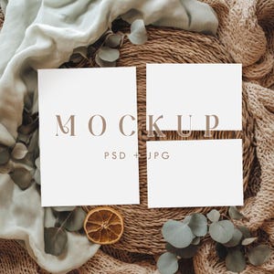 Grußkarten-Mockup-Set, Einladungssuiten-Karten PSD-Mockup, Hochzeitseinladungskarten-Mockup-Set, Boho-Bundle-Invite-Kartenmockup