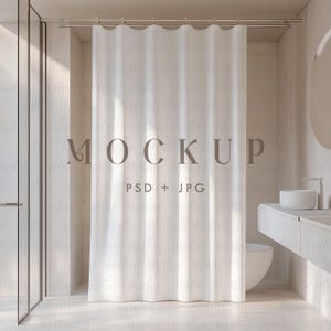Shower Curtain Mockup, Bathroom Curtain Mockup, Photoshop Mock up, Drag and Drop Curtain Mockup, Bathroom Interior Mockup PSD Smart Object