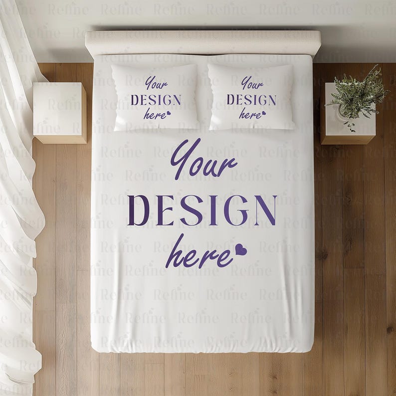 Top View Bedding Mockup PSD, Bed Sheet and Pillows Mock-up, Fabric ...