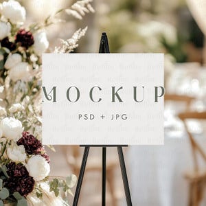 Willkommensschild Mockup, Staffelei Schild Mockup, Sitzplan Mockup PSD, Hochzeitsschild Mockup, 18x24 Sitzplan Banner, Empfang Poster Vorlage