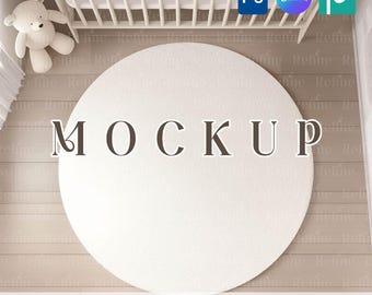 Round Rug Mockup PSD Canva, Nursery Rug Mockup Template, Bohemian Circle Rug Mock up, Textile Fabric Mock-up, Blank Baby Rug Design Mockup