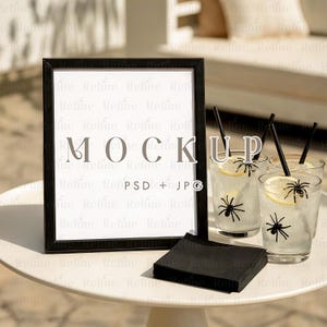 Halloween Bar Sign Mockup, Fall Drinks Menu Sign Cocktail Menu Frame Mock-up, 8x10 Table Sign Mockup, Gold Frame Table Number Card Mockup