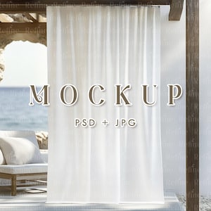 Drapery Mockup Smart Object, Linen Curtain Mockup, Elegant Curtain Mockup, Summer Beach Curtain Display, Stylish Window Curtain Template PSD