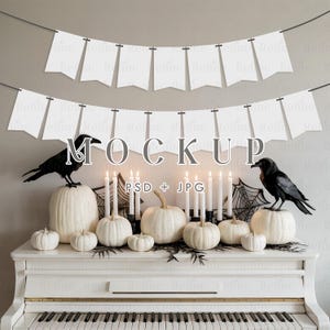 Halloween Banner Mockup, Flag Garland Mockup, Fall Bunting Banner Mock up, Spooky Party Bunting Flag Mockup, Halloween Garland Paper Banner