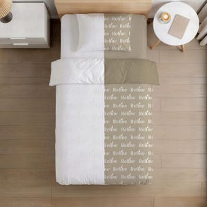 Single Bed Mockup, Bedding Set Sheet Pillow and Duvet Mockup, Fabric Pattern Display Bedroom Textile Mock-Up, Duvet Cover Bed Pillow Mockup