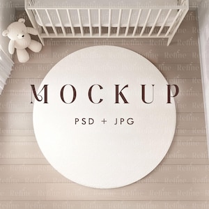 Runder Teppich Mockup PSD, Kinderzimmer Teppich Mockup Vorlage, Boho Kreis Teppich Mockup, Textil Stoff Mockup, leerer Baby Teppich Design Mockup