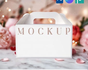Gable Box Label Mockup, Valentine Gift Box Sticker PSD Canva, Party Favor Box Template PNG