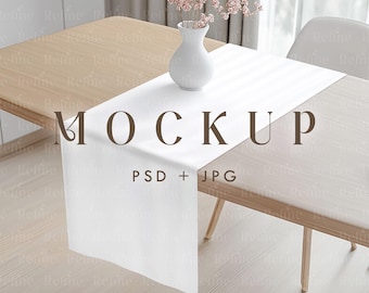 Table Runner Mockup, White Fabric Runner PSD Mock up, Kitchen Linen Template