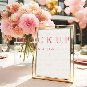 Tischschild Mockup, 5x7 Menükarten Mockup, Sitzplatzkarte PSD, Babyparty Tischnummer Mockup, B-day gerahmtes Schild Mockup