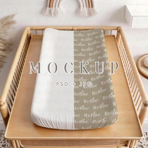 Baby Changing Pad Cover Mockup, Changing Pad Mockup PSD, Nursery Changing Mat Mock-up, Diaper Table Pad Mockup, Boho Changing Table Display