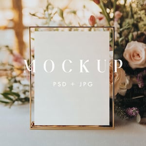 8x10 Tischschild Mockup, Hochzeit Tischnummer Kartenmodell, Boho Goldrahmen Mockup PSD, einfaches Geschenk Tischschild, Barmenü Tischschild Mockup