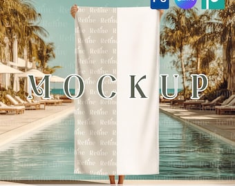 Beach Towel Mockup, 30x60 Summer Towel PSD PNG Mockups, Tropical Pool Towels Canva Template