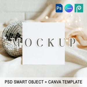 Vierkante kaartmodel, discobal-uitnodigingskaartmodel, 5 x 7 stationair model, wenskaartmodel, feestkaart PSD, digitaal cadeaukaartmodel