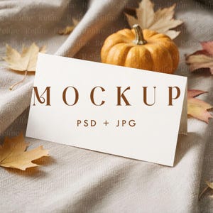 Fall Place Card Mockup, Autumn Table Name Card Mock-up, Thanksgiving Tent Card Mockup, Pumpkin Wedding Name Card Mockup, Folded Card Mockup