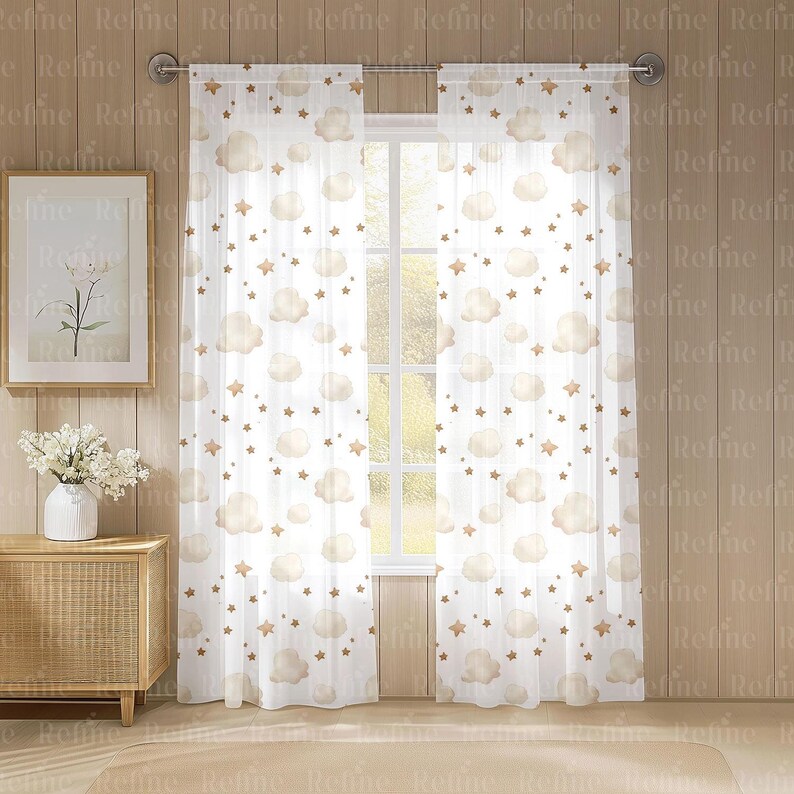 Linen Curtain Mockup, Sheer Voile Drapes Curtain Template, Home Window ...