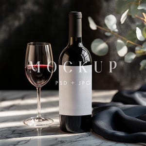 Wine Bottle Label Mockup PSD, Elegant Red Wine Mock-up, Table Wine Label Mockup, Wedding or Holiday Wine Tag Mockup, Wine Label Mockup