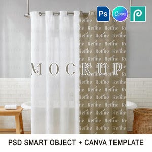 Shower Curtain Mockup PSD, Bathroom Curtain Mockup, Canva Bathroom Drape Mockup, Curtain Panel Mock up, Canva Overlay Shower Curtain Mock-up