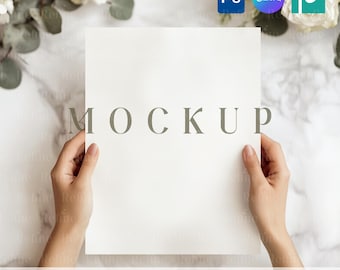 Newspaper Mockup, Paper Poster in Hands Mockup, Folded Program Card Mock up PSD Template
