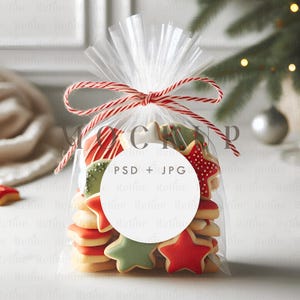 Gift Cookie Sticker Mockup, Sticker Mockup Cookie Packaging, Holiday Sticker Mockup, Round Christmas Tag Mockup, Thank You Label Mockup PSD