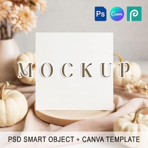 Autumn Square Card Mock up, Fall Invite Card Mockup, 5x5 Greeting Card Mockup, Halloween Card PSD, Gift Card Bohemian Digital Mockup