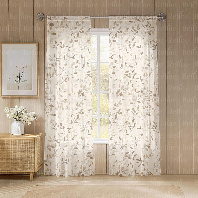 Linen Curtain Mockup, Sheer Voile Drapes Curtain Template, Home Window ...