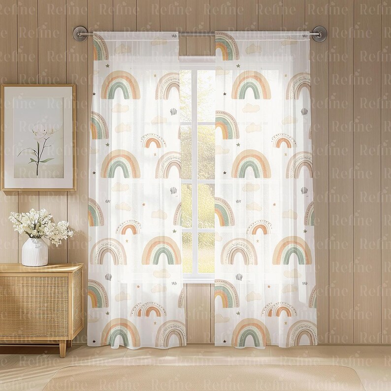 Linen Curtain Mockup, Sheer Voile Drapes Curtain Template, Home Window ...
