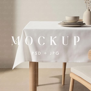 Tablecloth Fabric Pattern Mockup, Interior Mockup, Kitchen Table Mockup, Blank Tablecloth PSD, Textile Fabric Tablecloth Mock up