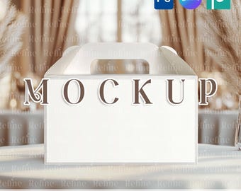 Gable Box Mockup, Gift Box Packaging Label Template PSD Canva