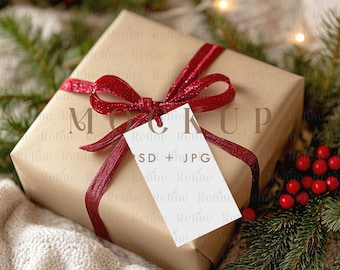 Christmas Gift Tag Mockup, Winter Thank You Tag Mock up, Holiday Favor Box Label Mockups