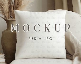 Gift Pillow Mockup, Square Pillow PSD Template, Boho Pillow Mockup, Fabric Pattern Mockup, Blank White Pillow Valentine's Day Design