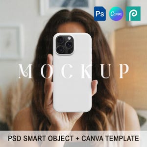 Phone Case Mockup PSD and Canva, iPhone 15 Pro Max Case Mockup, Smartphone Cover Canva Mockup, Boho Phone Case Mock-up, Real Hand Scene