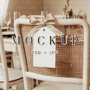 Chair Tag Mockup PSD + JPG, Wedding Reserved Seating Tag Mockup, Minimal Name Tag Mockup, Boho Event Place Card Mockup, Birthday Seating Tag
