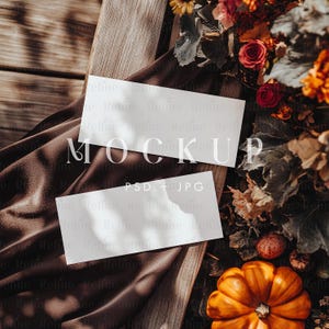 Fall Two Tickets Card Mockup, Gift Voucher Mockup, Fall Cards Mockup, Halloween party Certificate mockup PSD, Autumn Tickets 7x3&#39;&#39; Mockup