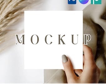 Square Greeting Card Mockup, 5x5 Invitation PSD & Canva Template, Wedding or Gift Card Display