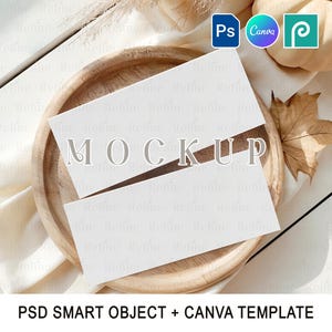 Fall Gift Ticket Card Mockup PSD Canva, 7x3 Autumn Event Voucher Mock-up, Halloween Surprise Ticket Mock-up, Holiday Party Gift Card Display