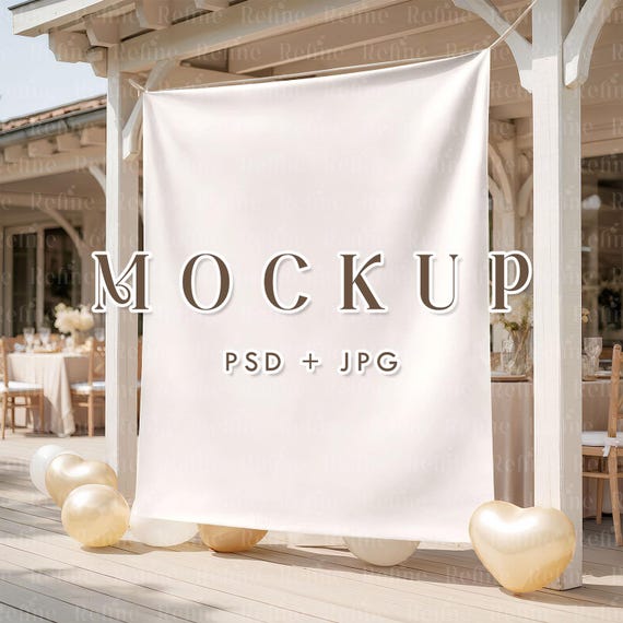 Outdoor Tapestry Mockup, Wedding Backdrop Mockup, Party Banner Mock up PSD, 50x60 Wall Tapestry Template, Birthday Photo Backdrop Mockup