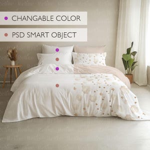 Bedding Mockup, Duvet and Pillow Cover Mockup, Blank Bed Set PSD, Bedroom Decor Mockup, Bed Linen Display, Smart Object PSD Template Mock up