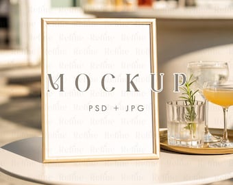 Bar Sign Mockup 5x7, Wedding Cocktail Menu Table Frame PSD, Reception Signage Mock-up