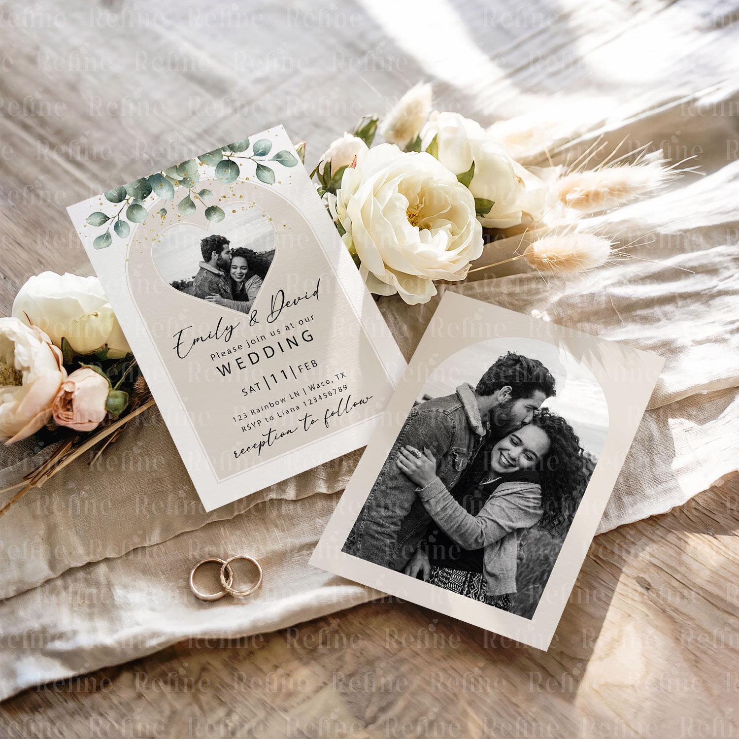 Double 5x7 Invitation Mockup Front and Back, Wedding Card PSD