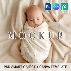 Baby Swaddle Decke Mockup Canva PSD, Neugeborenen Swaddle Decke Foto Prop Mockup, Baby Bettwäsche Mockup, Fabric Texture Pattern Design Mockup