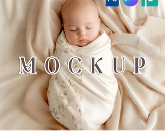 Baby Swaddle Blanket Mockup Canva PSD, Newborn Swaddle Blanket Photo Prop Mockup, Baby Bedding Mockup, Fabric Texture Pattern Design Mockup