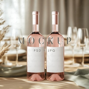 Wine Bottle Label Mockup, 4x6 Champagne Bottle Mockup, Wine Bottle Sticker Mockup PSD, Two Labels Front and Back Bottle Mock-up