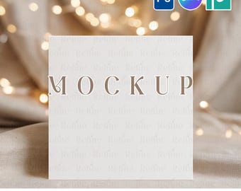 Maqueta de tarjeta de felicitación cuadrada (PSD y PNG), maqueta de invitación de boda o festividad de 5 x 5, plantilla de Canva de invitación minimalista bohemia